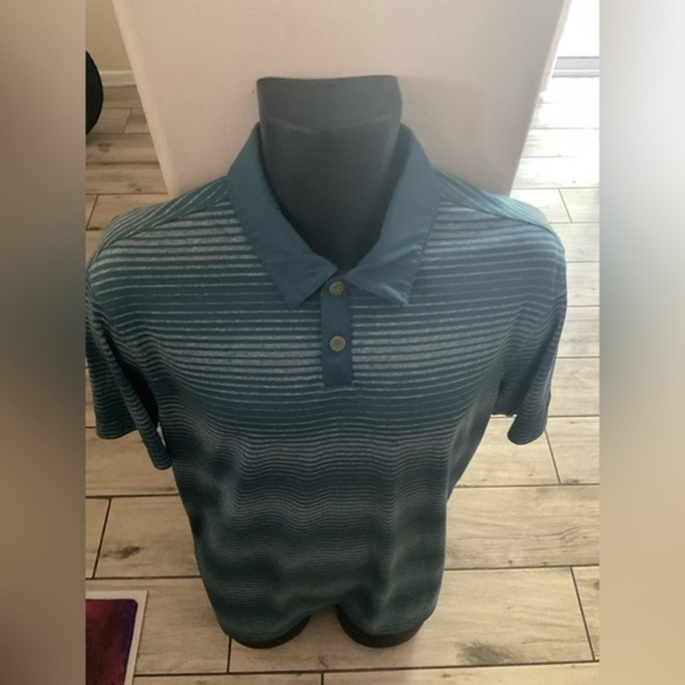 Mens used Nike Golf performance blue green striped polo shirt size L large